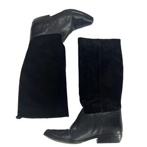 Vtg Unisa Black Leather & Suede Equestrian Riding Boots 1980's Brazil Classic